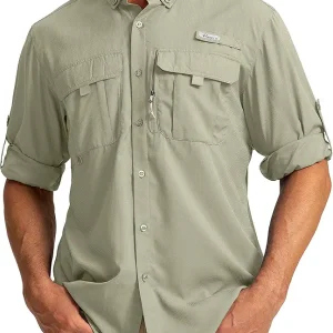 Men's Sun Protection Fishing Shirts Long Sleeve Travel Work Shirts for Men UPF50+ Button Down Shirts with Zipper Pockets