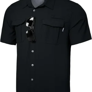 Men's Sun Protection Shirt Water Resistant Short Sleeve Button Down Shirt Quick Dry Cooling for Hiking Fishing