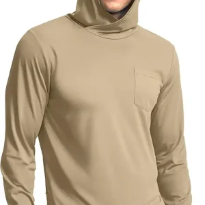 Men's Sun Protection Shirts UPF 50+ Long Sleeve Hoodie with 2 Pockets UV SPF Fishing Hiking Rash Guard Shirts