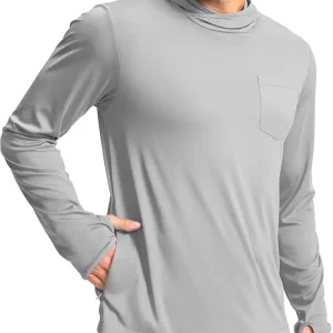 Men's Sun Protection Shirts UPF 50+ Long Sleeve Hoodie with 2 Pockets UV SPF Fishing Hiking Rash Guard Shirts