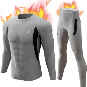 Mens Thermal Underwear Set with Fly Long Johns Base Layer Winter Hunting Gear Sport Top and Bottom