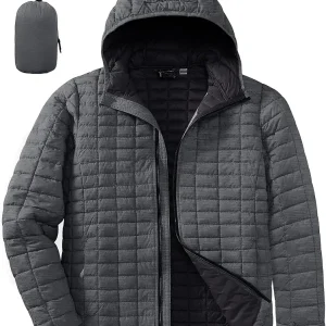 Men's Thermolite Packable Hooded Quilted Puffer Jacket, Lightweight Warm Puffy Insulated Winter Coat