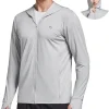 Men's UPF 50+ Full Zip Light Jacket Hooded Long Sleeve Cooling Shirt with Pocket Hiking Fishing Outdoor Performance