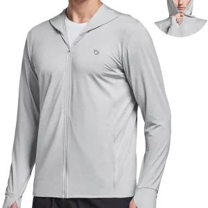 Men's UPF 50+ Full Zip Light Jacket Hooded Long Sleeve Cooling Shirt with Pocket Hiking Fishing Outdoor Performance