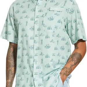 Men's UPF 50+ Short Sleeve Button Down Fishing Shirt Breathable Lightweight for Outdoors Hiking Camping