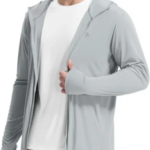 Men's UPF 50+ Sun Protection Hoodie Full Zip Jacket Lightweight Long Sleeve Cooling Shirts Pockets Hiking Fishing