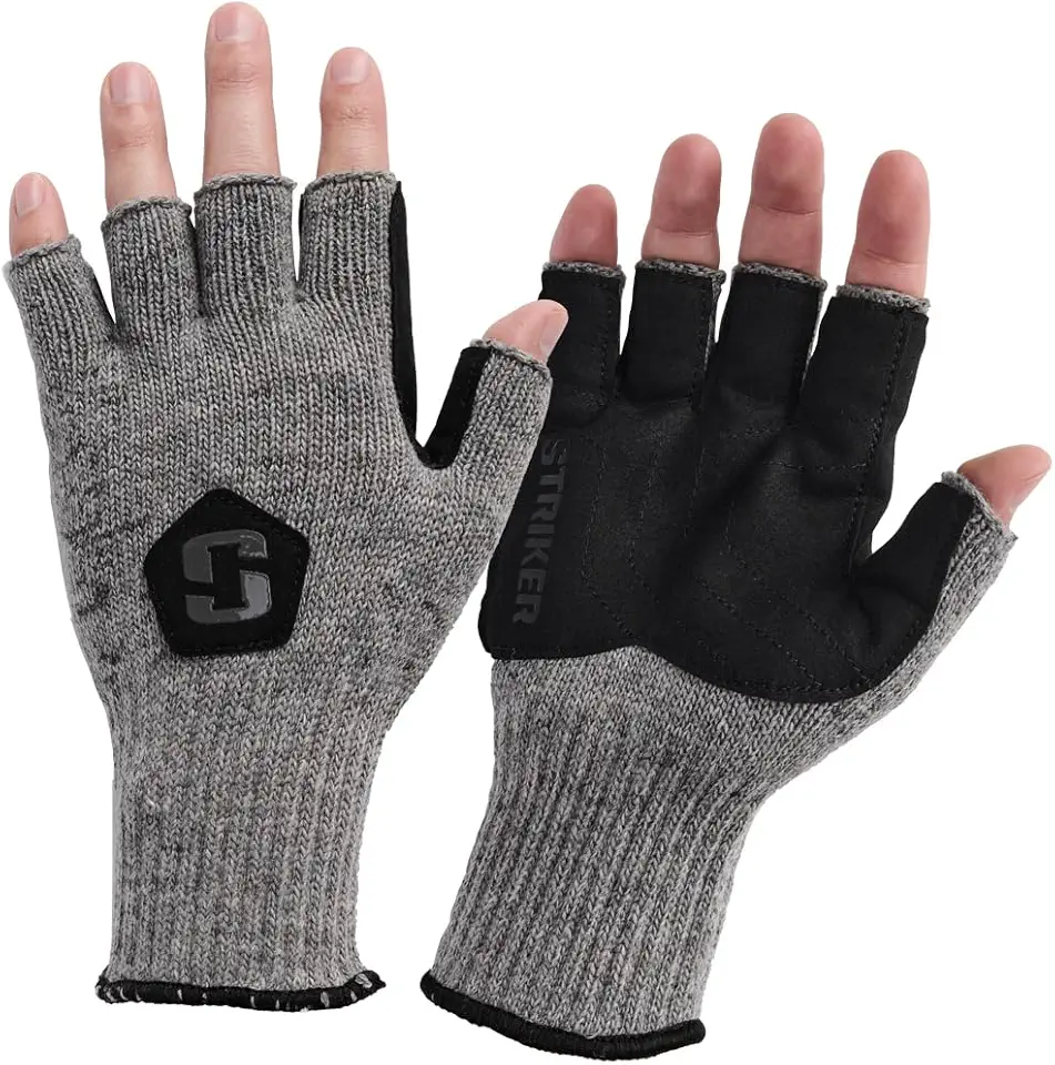 Men's Wool Durable Breathable Moisture-Wicking Outdoor Cold Weather Fishing Half-Finger Gloves, XX-Large/3X-Large