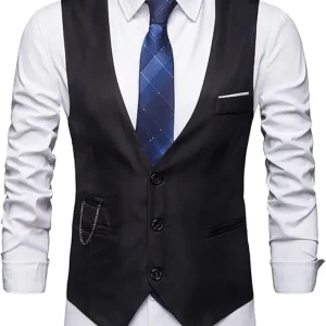 Men'sFormal Dress Vest Business Slim Sleeveless Tuxedo Suit Vest Waistcoat Solid Casual Wedding Party Waistcoat