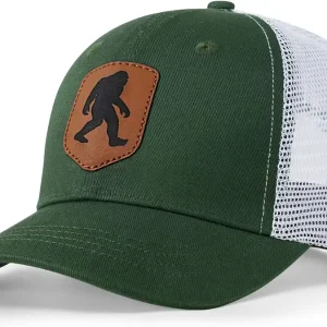 Mesh Bigfoot Hat Leather Cap for Men- Great Snapback Closure Sasquatch Hat for Hunting & Hiking