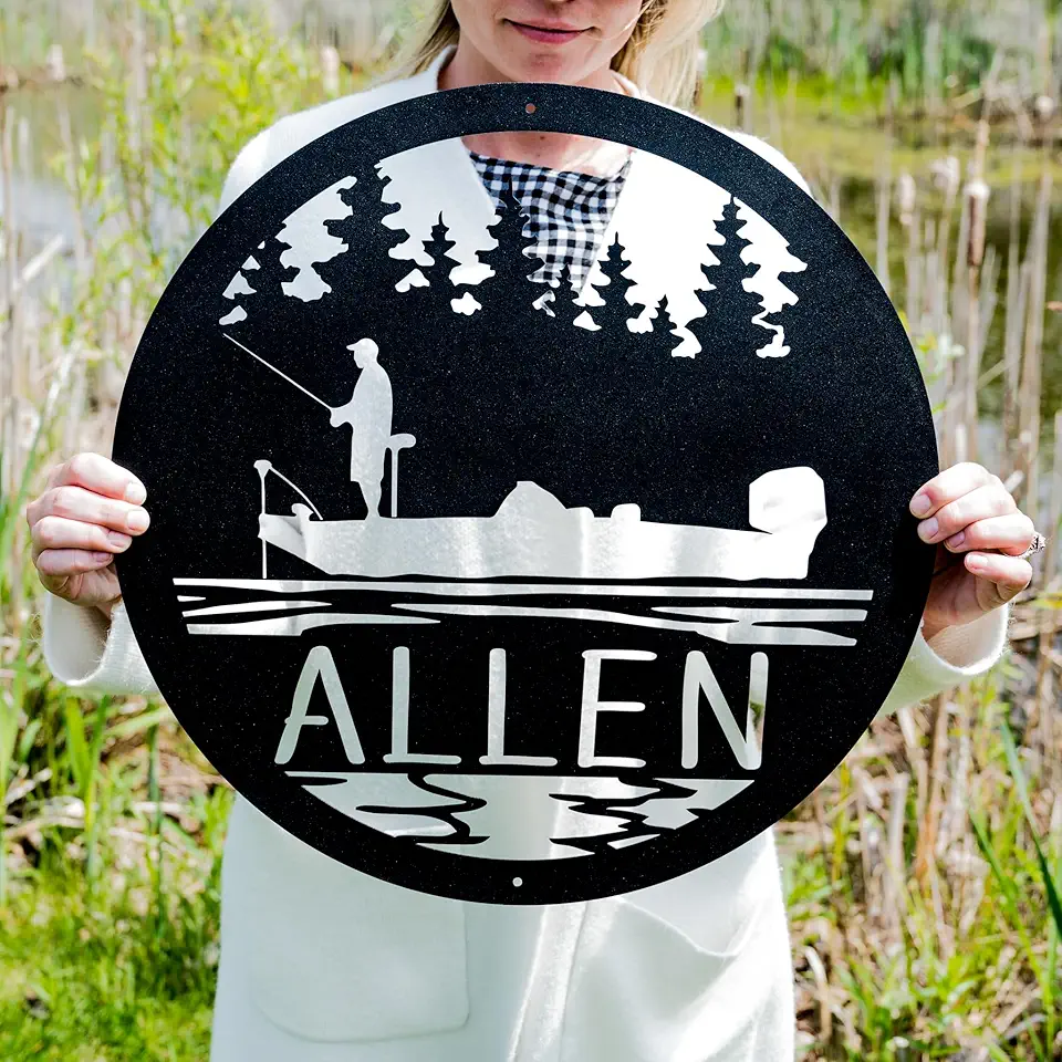 Metal Bass Fishing Scene Name Sign | Outdoor Bass Fishing Sign | Fishing Gift for Men | Custom Fishing Sign | Fisherman Gift Groomsmen Gift