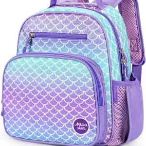 mibasies Toddler Backpack for Girls 2-4: Glitter Kids Backpacks for Girls - Preschool Kindergarten Backpack - Fish Scale Purple