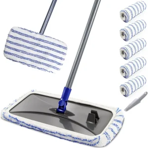 Microfiber Floor Cleaning Mop, Extra Large Industrial Commercial Flat Mop for Wet & Dry Use on Hardwood, Vinyl, Laminate, Tile Floors, 5 Reusable & Washable Refills