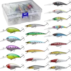 Minnow Crank Baits Fishing Lures Kit Crankbaits with Hooks for Saltwater Freshwater, Lure kit for Trout Bass Salmon Fishing