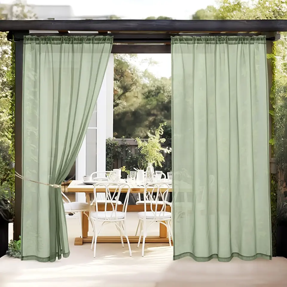 MIULEE Outdoor Sheer Curtain for Patio Waterproof - 2 Panels Sage Green Privacy Drape Voile Curtain Rod Pocket for Porch,Pergola, Cabana, Gazebo, 54 X 84 Inch Long
