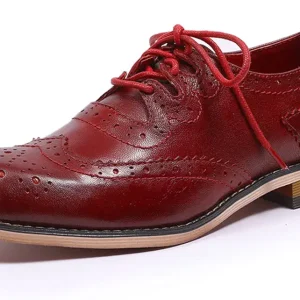 Mona flying Women's Handmade Wingtip Oxfords Comfy Lace up Brogue Leather Shoes for Ladies