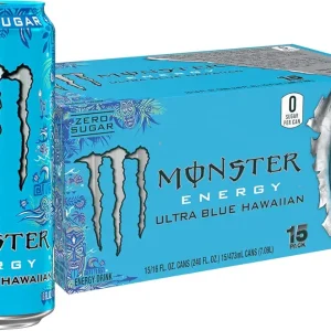 Monster Energy Ultra Blue Hawaiian, Sugar Free Energy Drink, 16 Ounce (Pack of 15)