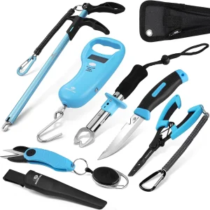 Mossy Oak Fishing Tools Kit - Plier, Fillet Knife, Lip Gripper, Hook Remover, Digital Scale, Line Snip, Fly Retractor, With Sheath Lanyard - Gifts for Men