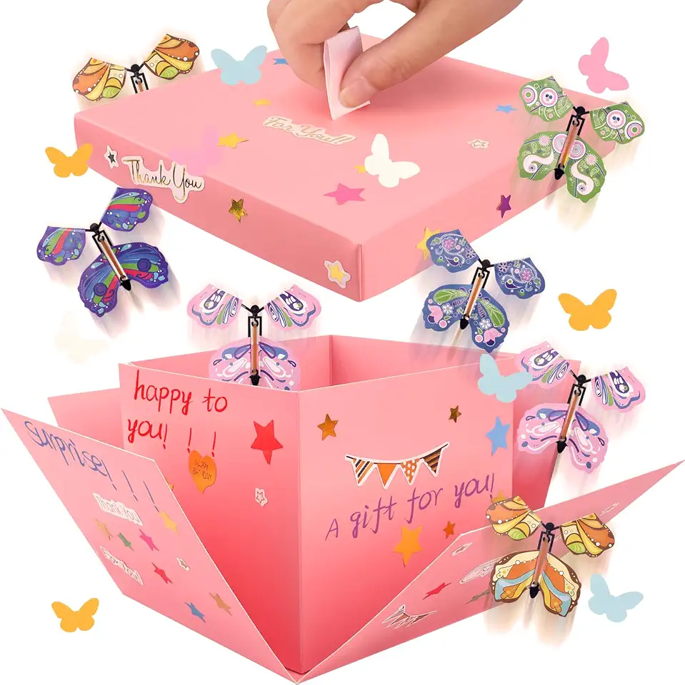 Mother's Day Butterfly Explosion Pink Gift Box, DIY Unique Pink Flying Butterfly Exploding Surprise Gift Box for Mother's Day, Graduation, Birthdays, Wedding