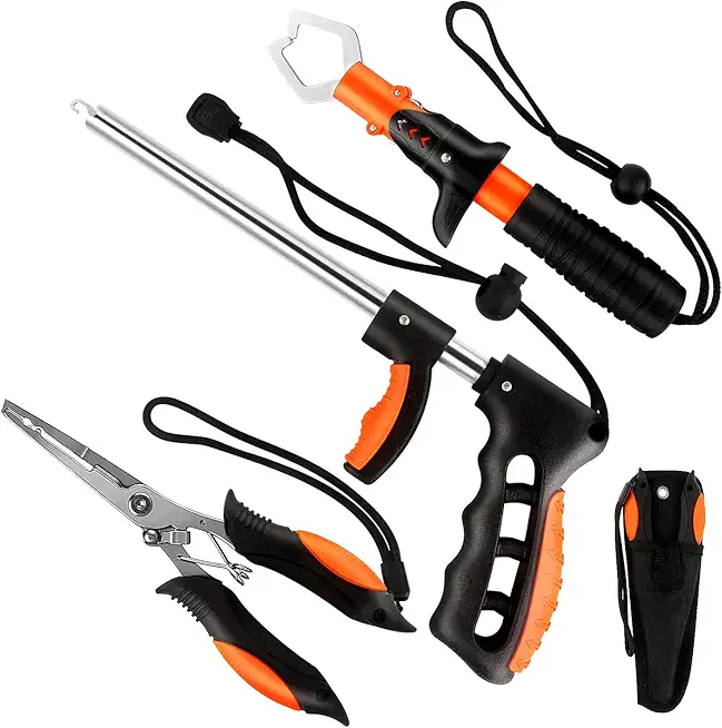 mouhike Fishing Tool Kit Fishing Pliers, Fish Lip Gripper, Fishing Hook Remover, Handheld Digital Fishing Scale, Ice Fly Fish Pliers Fishing Gear Accessories Fishermen Gift (Battery Not Included)