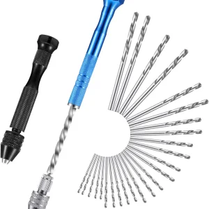 Mudder 27 Pieces Pin Vise Hand Drills Bits Set Semi-automatic Spiral Rotary Tool with 25 Pcs 0.5-3 mm Micro Twist Drill Bits for Resin Polymer Clay Craft DIY Jewelry Electronic Assembling