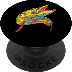 Muskie Hunter Musky Fisherman Art Fly Fishing Novelty Gifts PopSockets PopGrip: Swappable Grip for Phones & Tablets