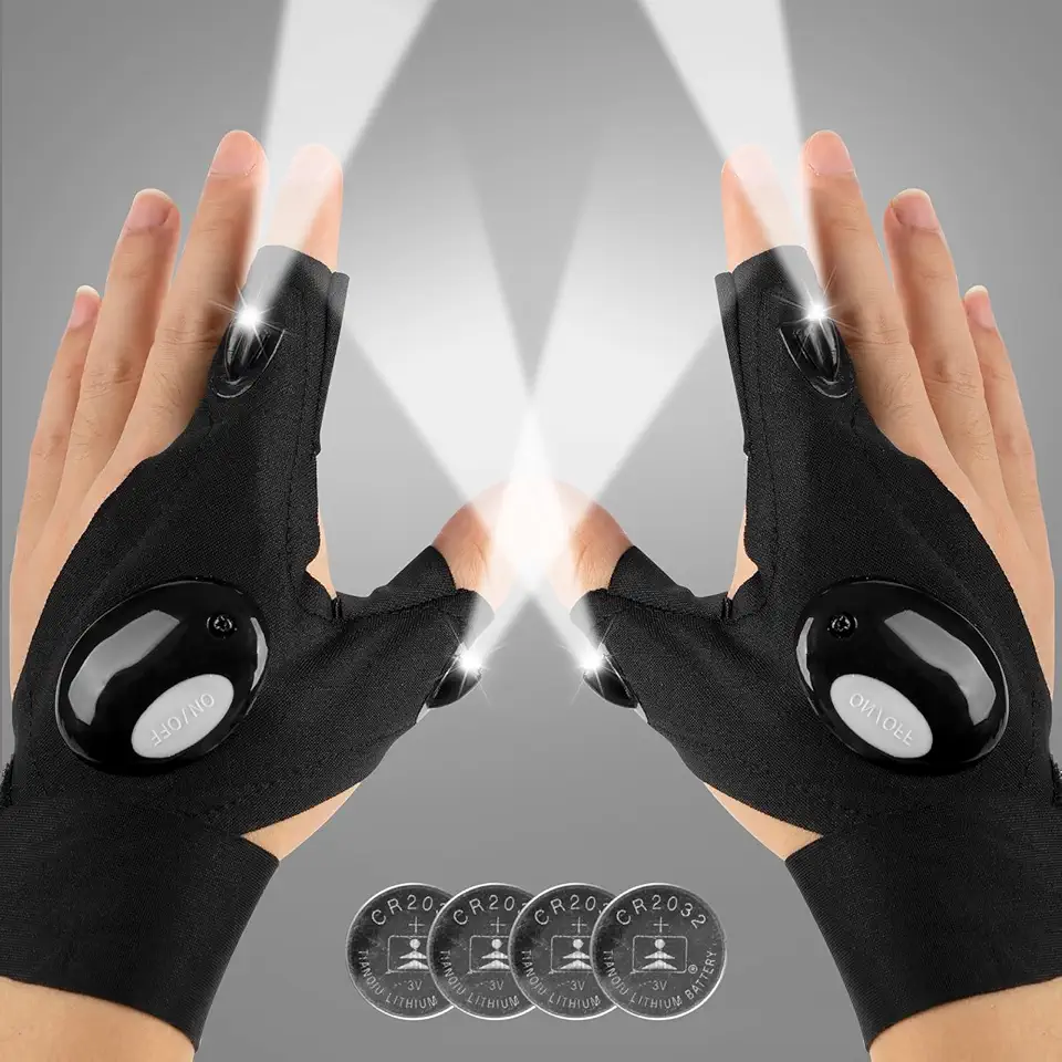 Mylivell Handsfree LED Flashlight Gloves, Fathers Day dad Gifts for Fishing dad, Camping Flashlight Gadgets for Men, Gloves with Lights for Working on Cars, Handy Mens Gifts, Mens Tools Gifts