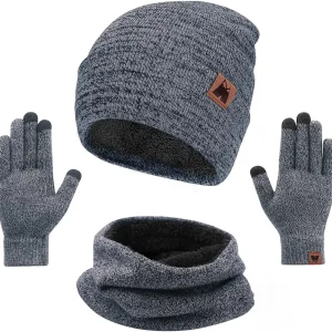 mysuntown Beanie Hat Scarf Gloves Set, Women Men Hats 3-Pieces, Fleece Lined, Touchscreen Gloves, Winter Hats for Women 2024
