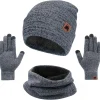 mysuntown Beanie Hat Scarf Gloves Set, Women Men Hats 3-Pieces, Fleece Lined, Touchscreen Gloves, Winter Hats for Women 2024