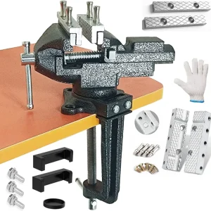 MYTEC Bench Vise or Table Vise, multifunctional jaw, multi-functional Combined Vise with Quick Adjustment, Universal Rotate 360� Work Clamp-On Vise, 3.3" black