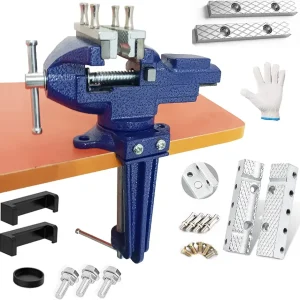 MYTEC Bench Vise or Table Vise, multifunctional jaw, multi-functional Combined Vise with Quick Adjustment, Universal Rotate 360� Work Clamp-On Vise, 3.3" blue