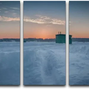 NAENRFERCX 3 Panels Wall Art Pictures Ice Fishing on Muskrat Lake Modern Canvas Print Paintings Artwork Framed Posters for Office Home Decor Ready to Hang