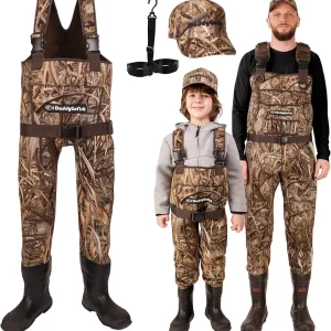 Neoprene Chest Waders for Kids and Adults, BootFoot, Fishing & Hunting with a Camouflage Caps, and a Wader Hanger