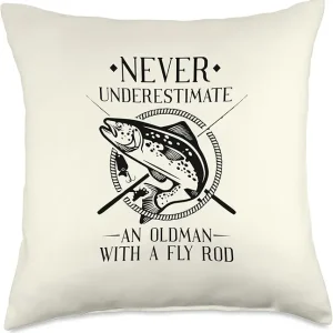 Never Underestimate An Old Man With A Fly Rod - Fly Fishing Throw Pillow