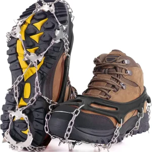 NewDoar Ice Cleats Crampons Traction,19 Spikes Stainless Steel Anti Slip Ice Snow Grips for Women, Kids, Men Shoes Boots, Safe Protect for Mountaineering, Climbing, Hiking, Walking, Fishing,M, L, XL