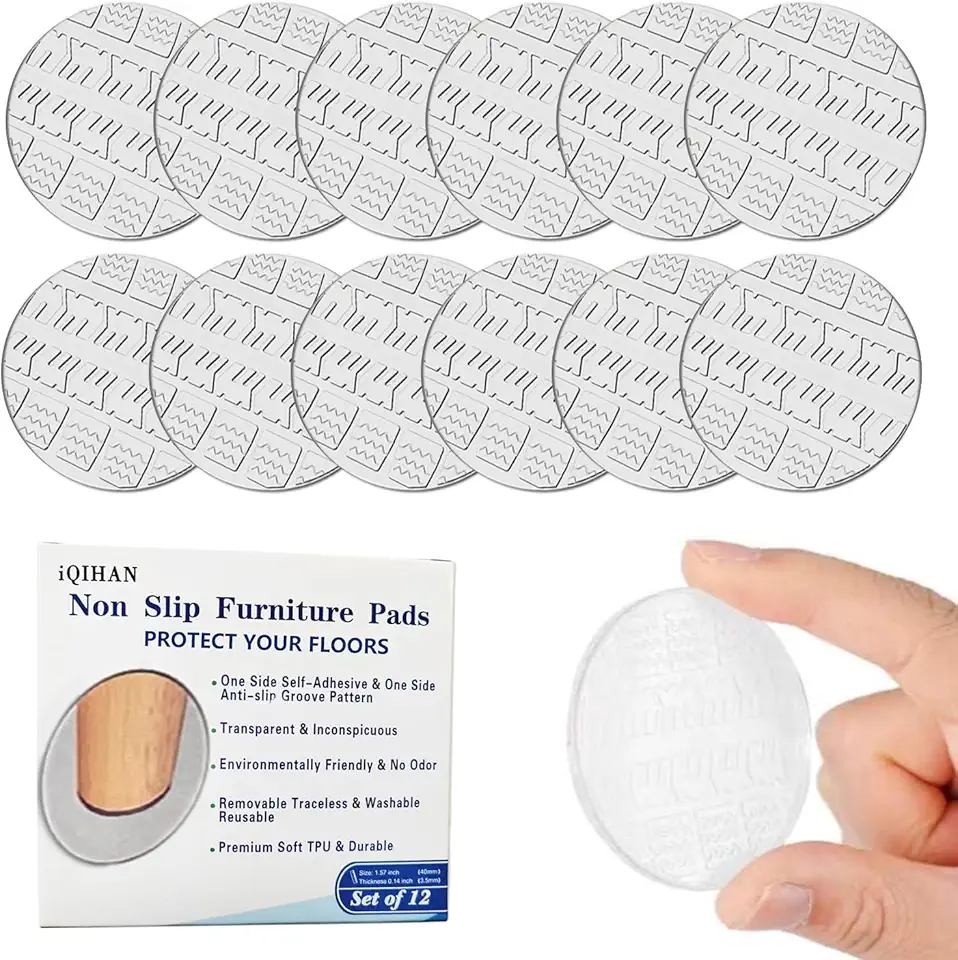 Non Slip Furniture Pads, 12 PCS Clear No Skid Furniture Grippers, Self Adhesive Anti Slip Furniture Pads, Anti Slide Hardwood Floors Protectors for Keep Couch Stoppers (1.57Inch Round)