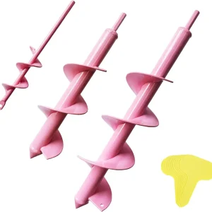 nutroeno Auger Drill Bit Set for Planting - Garden Spiral Hole Drill Planter, Bulb & Bedding Plant Augers, Post or Umbrella Hole Digger for 3/8� Hex Drive Drill, Pink