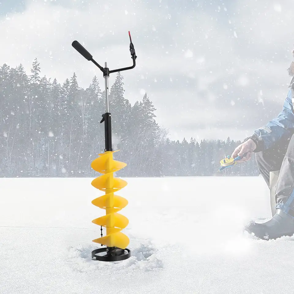 Nylon Ice Drill Auger, 8" Diameter Ice Drill Auger Adjustable Cordless Ice Drill with 14in Extension Rod for Fishing Ice Burrowing