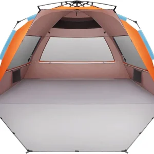 Oileus XX-Large Beach Tent Sun Shelter for 5-6 Person Portable Sun Shade Instant Pop Up Tent for Beach with Carrying Bag, Stakes, 6 Sand Pockets, Anti UV for Fishing Hiking Camping, Waterproof