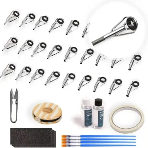 OJYDOIIIY Fishing Rod Tip Repair Kit with Glue,Complete Supplies for Fishing Pole Tip Replacement with Rod Epoxy,Top Eyelets and Wrapping Thread