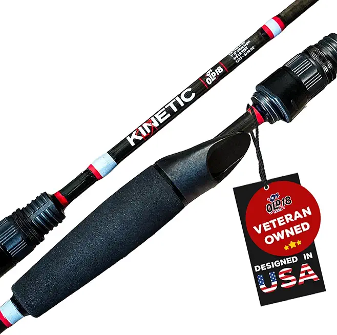 Old 18 Kinetic Series Spinning & Casting Rods - 30-Ton Carbon, Enhanced Sensitivity for Precision Strikes, Coated Stainless Guides, Ideal for Freshwater and Inshore Species - Split Grip for Comfort