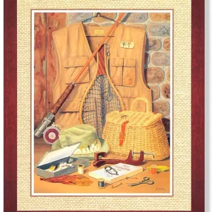 Old Fly Rod and Lure Gone Fishing Cabin Picture Framed Art Print