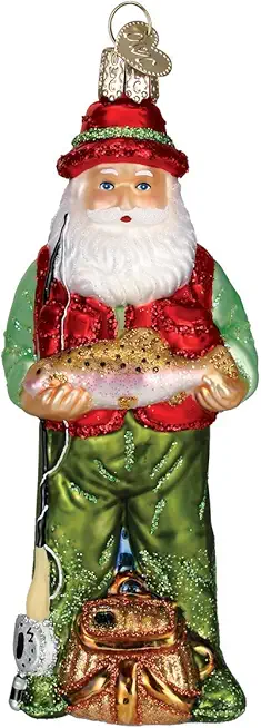 Old World Christmas Ornaments: Fisherman Collection Glass Blown Ornaments for Christmas Tree, Fly Fishing