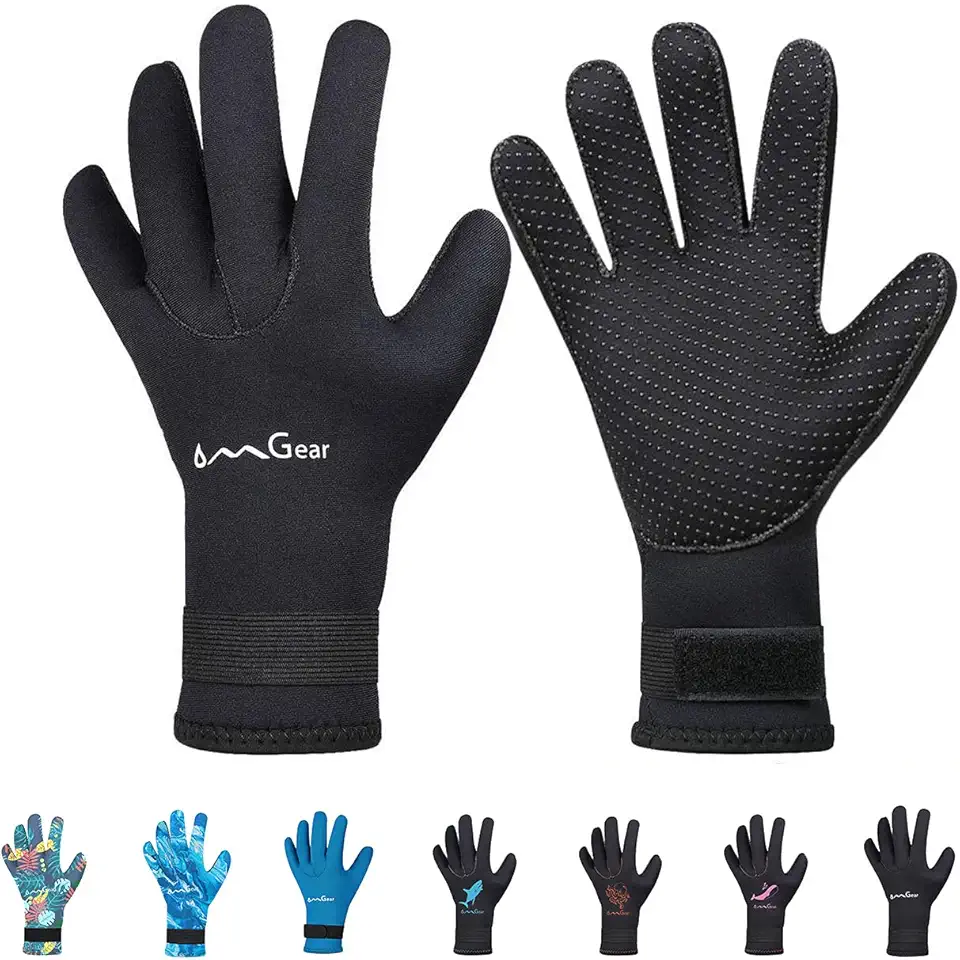 OMGear Neoprene Gloves Diving Wetsuit Gloves 3mm Flexible Thermal with Adjustable Waist Strap for Snorkeling Scuba Diving Surfing Kayaking Rafting Spearfishing Sailing