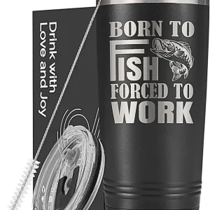 Onebttl Fishing Gifts for Men, Christmas Gifts for Dad, Fishing Mug for Fishermen, 20oz Stainless Steel Fishing Tumbler for Fishing Lover, Laser Logo, Born to Fish