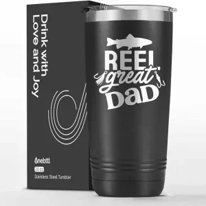 Onebttl Fishing Gifts for Men Guys, Unique Fishing Mug for Him, 20oz Stainless Steel Tumbler Fishing Tumbler for Dad, Husband, Coworkers, Friends, Reel Great Dad