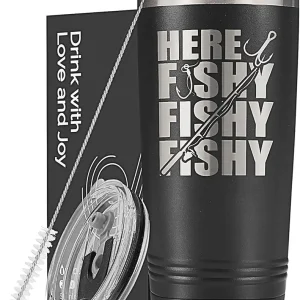 Onebttl Fishing Gifts: Stainless Steel 20oz Tumbler for Fishermen & Fishing Lovers for Dad, Laser Logo 'Here Fishy'