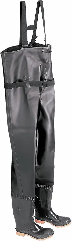 ONGUARD 86066 PVC/Polyester Men's Plain Toe Chest Wader Boots with Cleated Outsole, 56-19/32" Height, Black, Size 7