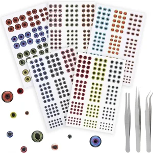OriGlam Fishing Lure Eyes, Lifelike 2D/3D/4D/5D Fish Eyes, Realistic Fake Eyes Sizes 3/4/5/6/8/10mm, Oval Pupil Fishing Lure Eyes, Fly Tying Crafts DIY Making Kit with Tweezers