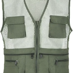 Outdoor Cargo Vest for Men Lightweight Mesh Work Safari Fishing Vests Plus Size Multi Pockets Zip Travel Hiking Vest