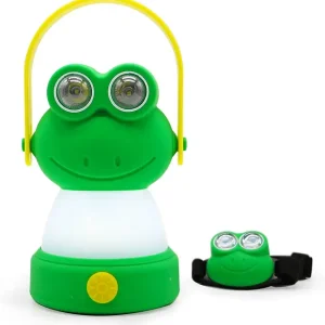 Outdoor Equipment LED Camping Lantern & Headlamp Set for Kids, FANT.LUX Battery Powered Night Light for Emergency, Hurricane, Lightweight Tent Lamp for Children (Frog Set)